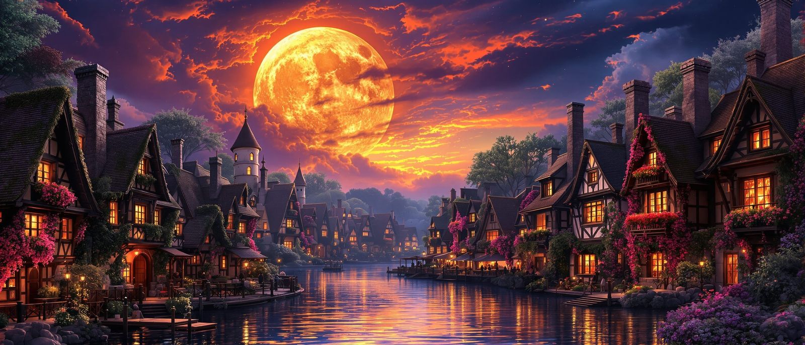 Medieval Riverside Village Landscape