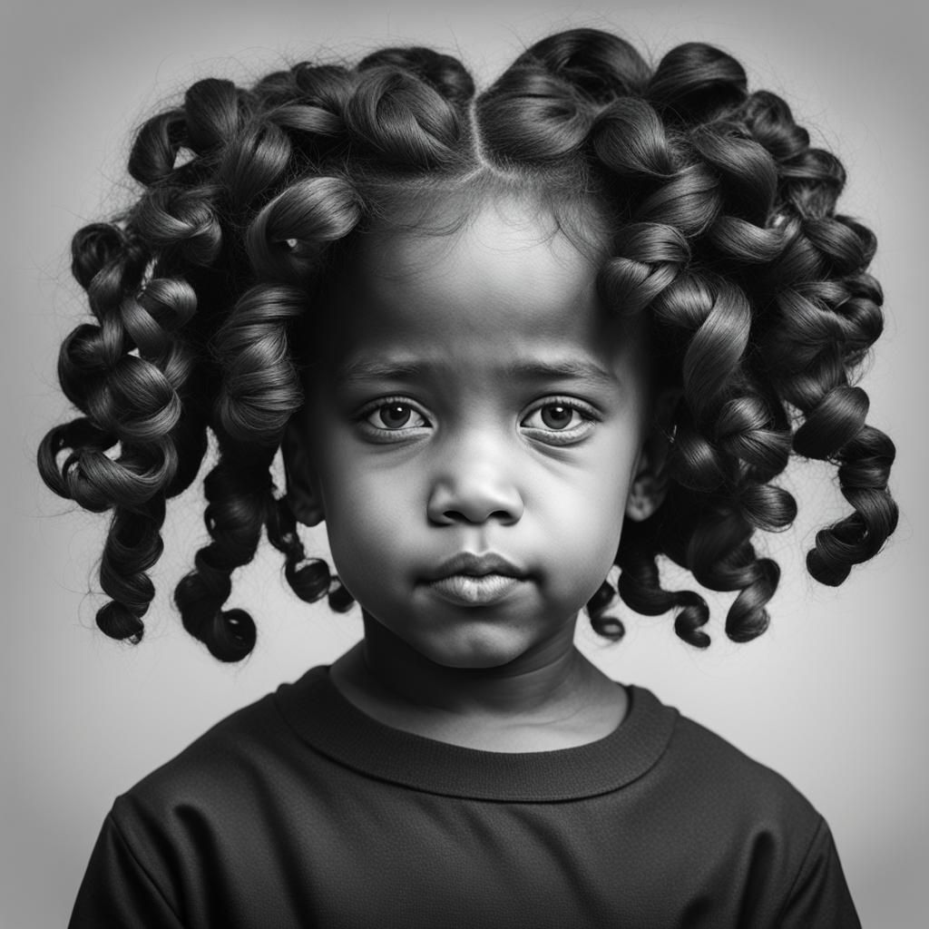 Photorealistic Portrait of a Black Girl with Pigtails