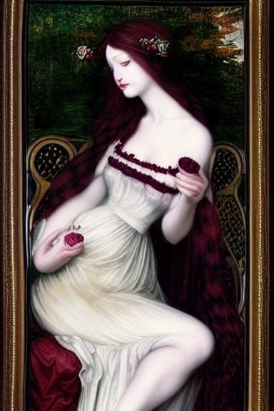 Gothic Queen with Cat in Pre-Raphaelite Style