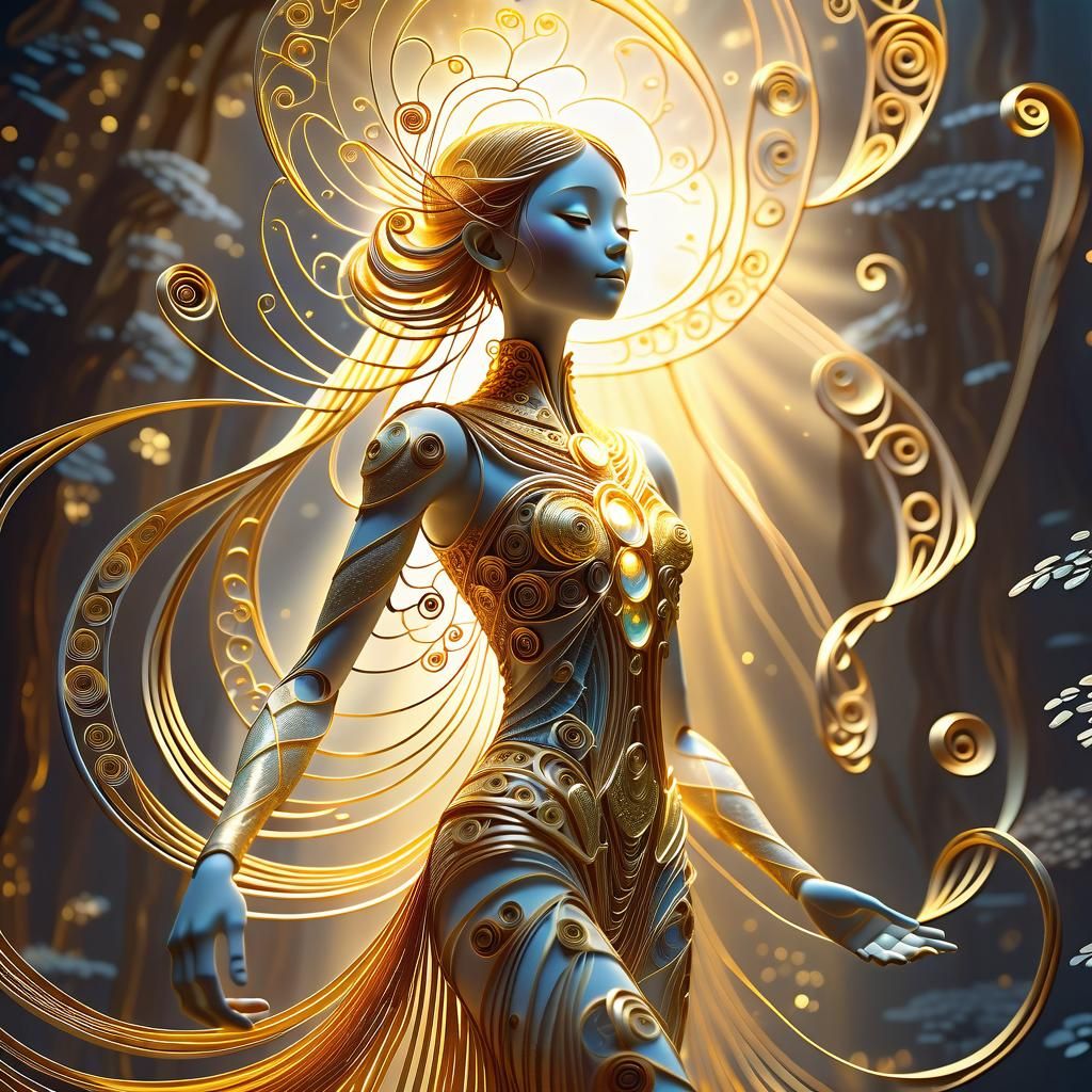 Ethereal Golden String Figure in Fantasy Art