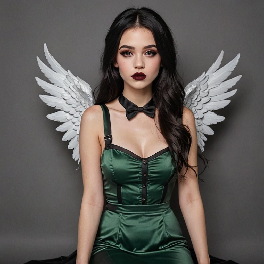 Young Woman as Kneeling Angel With Wings