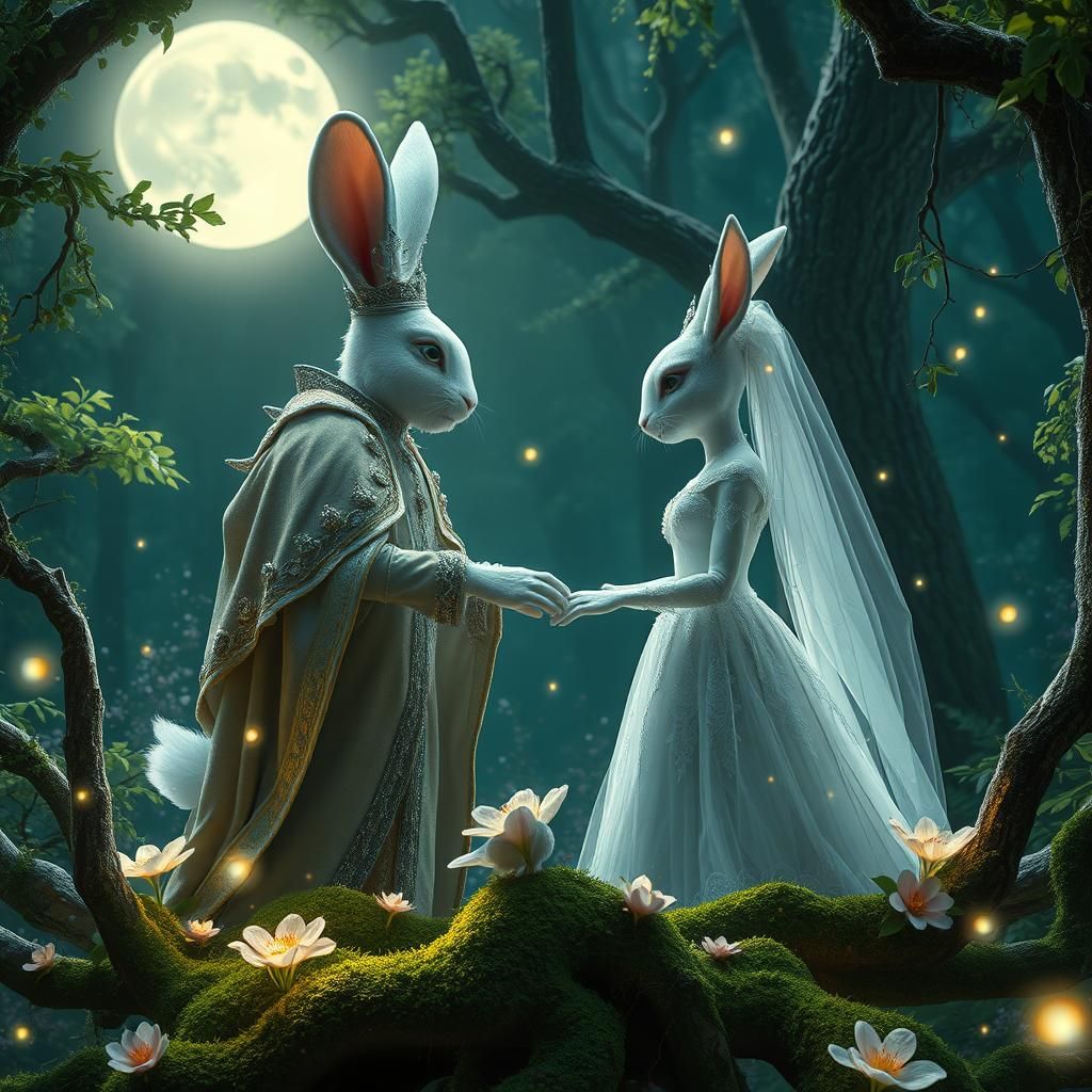 Ghostly Rabbit King and Queen Wedding in Enchanted Forest