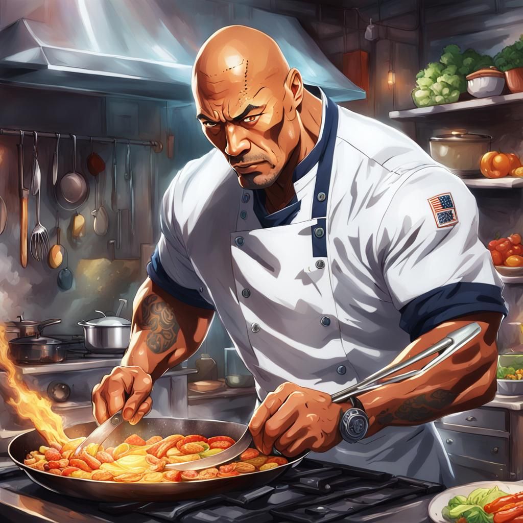 The Rock cooking