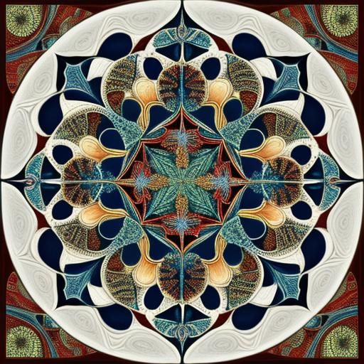 Sacred Geometry Fractal Zentangle in Vibrant Majolica Colors