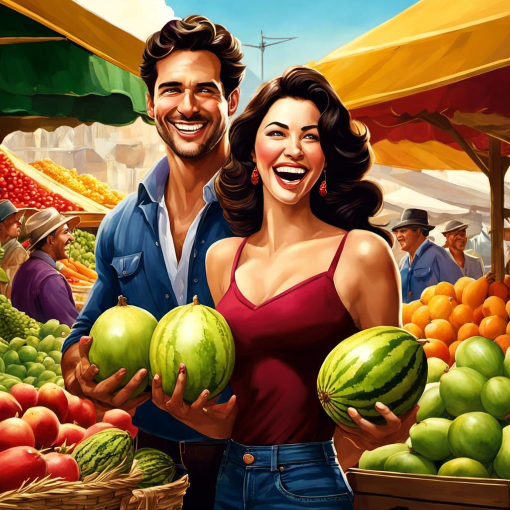 "Ha ha! It's ok he used the nice melons line when we first met here, Now we are married. Corny chat-ups can work out!"