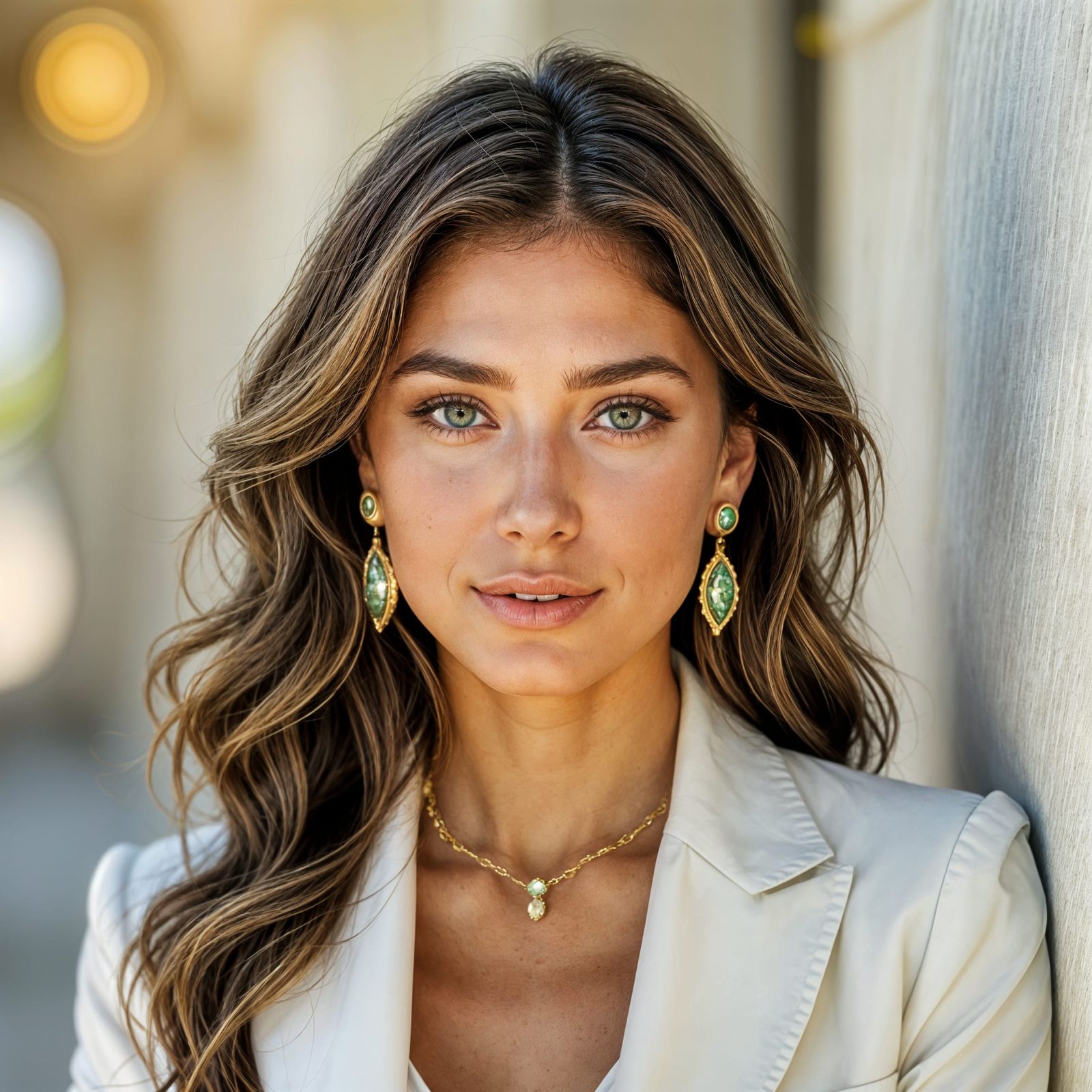 Stunning Woman in Beautiful Suit with Golden Brown Hair