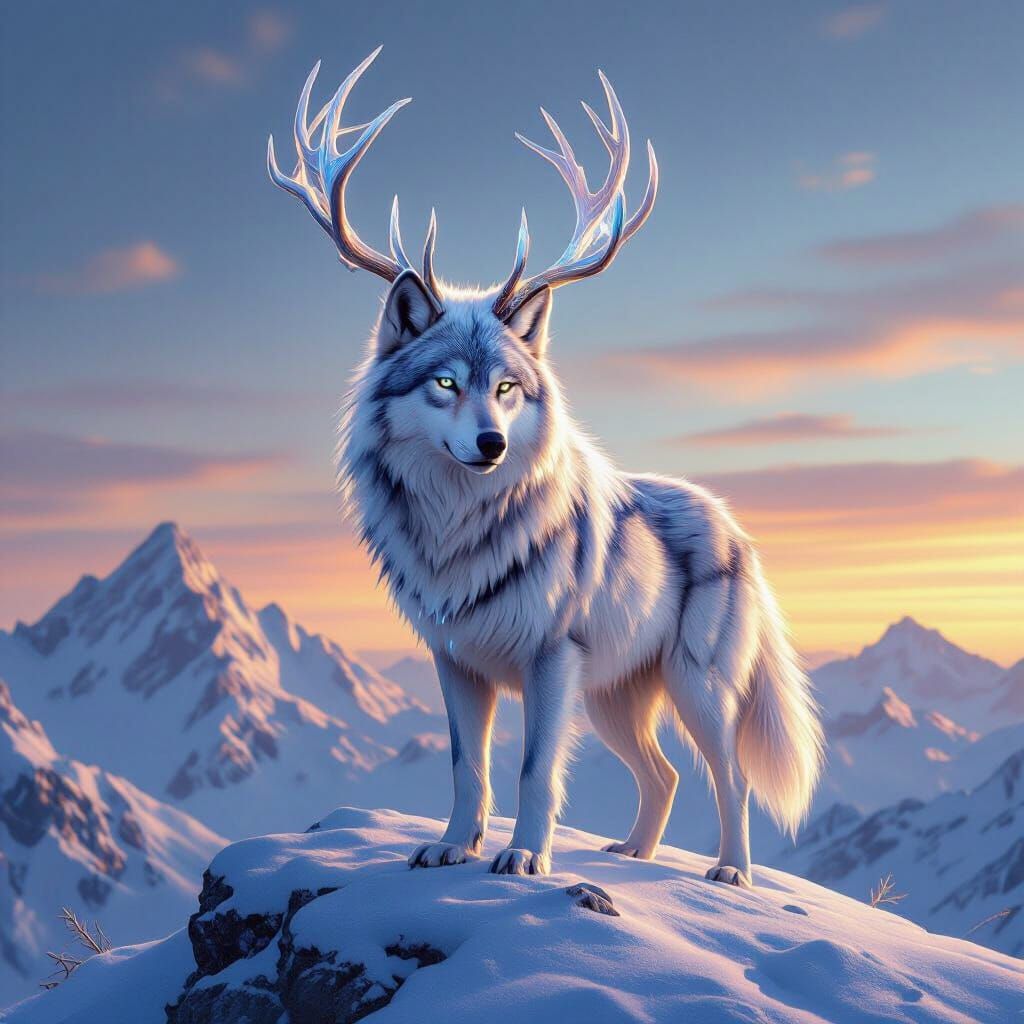 Hyperrealistic. A majestic wolf with shimmering, opalescent ...