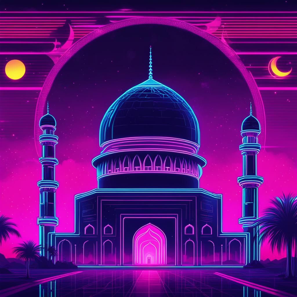 Islam in Synthwave Neon Retro Style