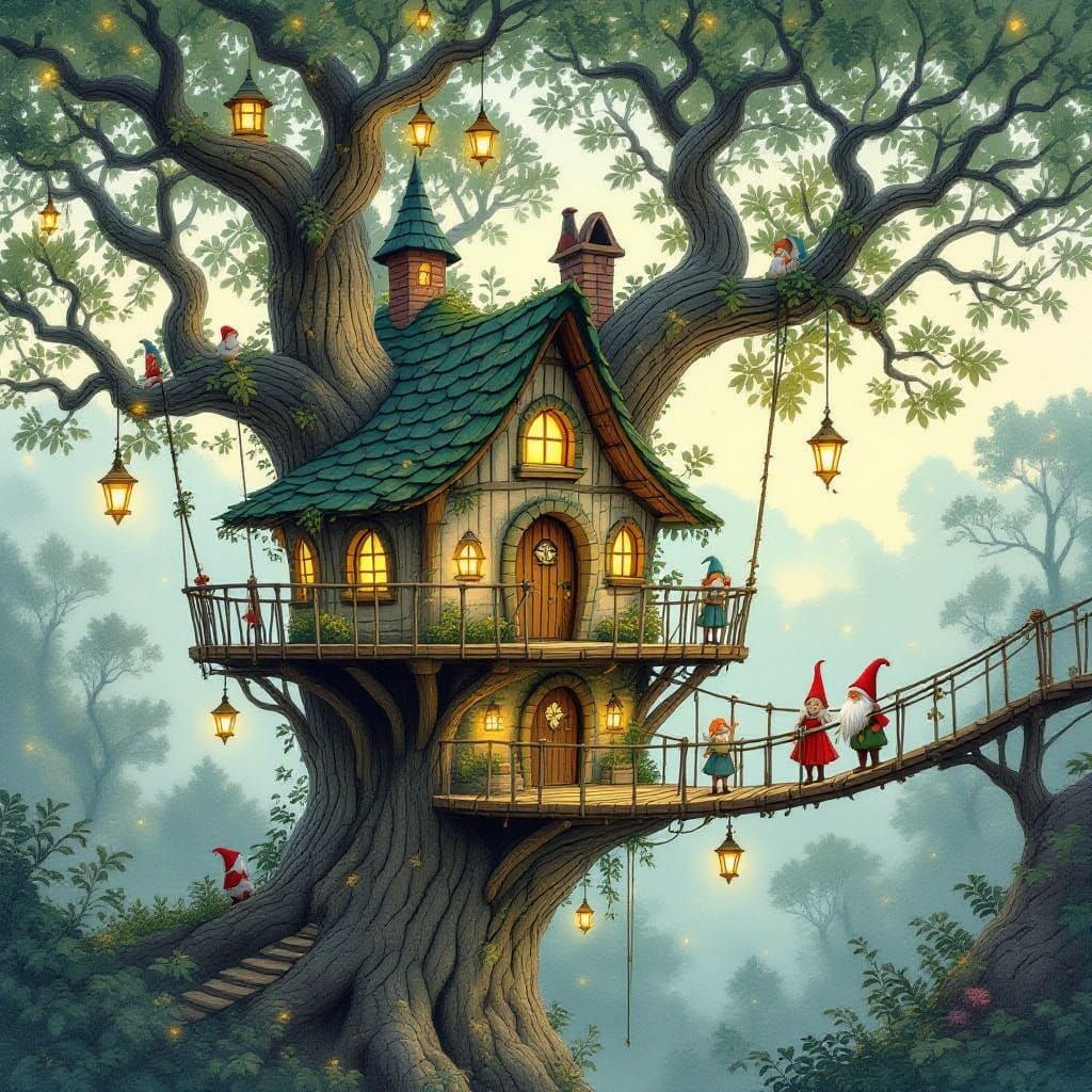 Whimsical Treehouse Village Glows with Bioluminescence in a ...