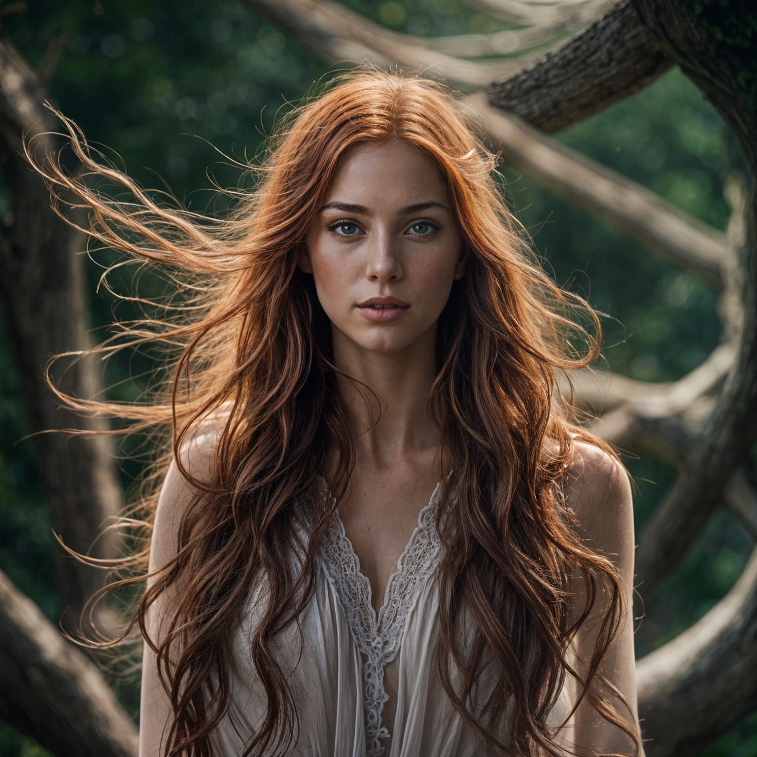 Sensuous Woman with Long Honey-Red Hair