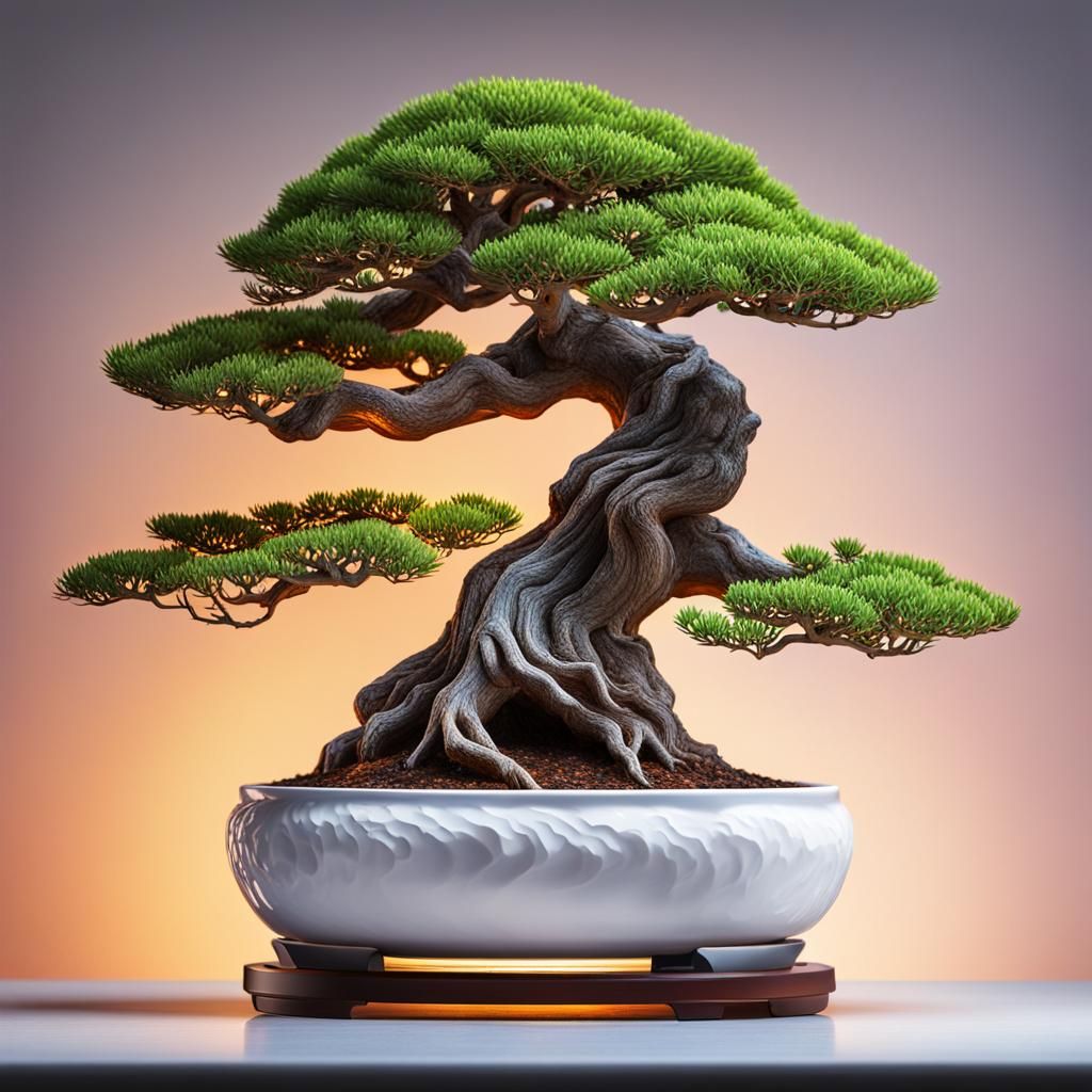 Hyperrealistic Bonsai Tree with Fan