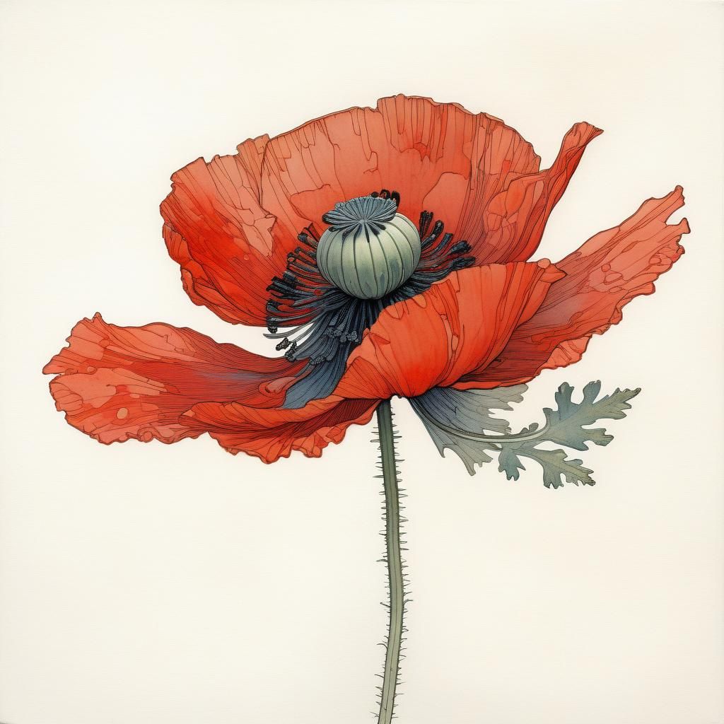 Delicate Poppy Blossom in Fantasy Illustration Style