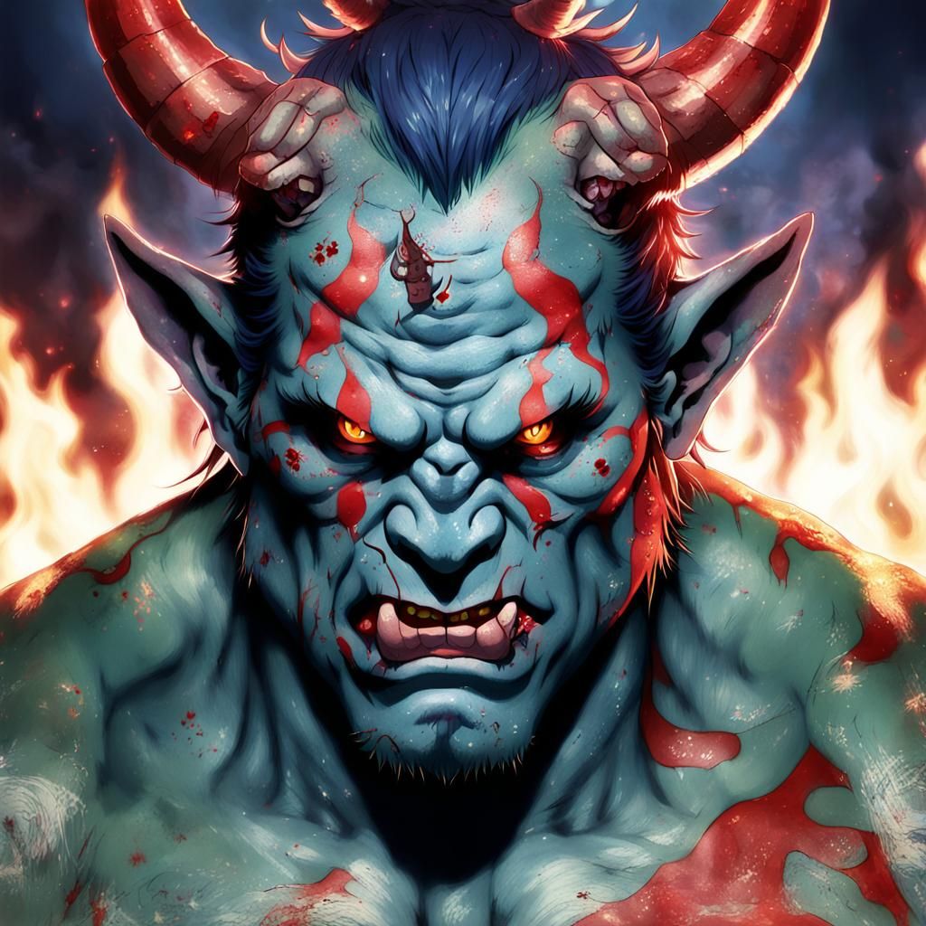 Anime Style Ogre with Scimitars and Tattoos