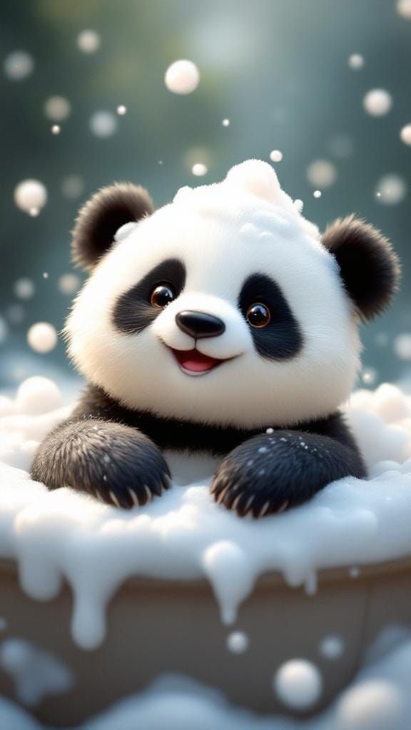 Panda's Dreamy Bubble Bath: Cartoon Saloon Style