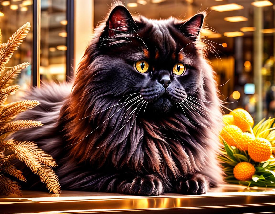 Black Persian Cat Admiring Himself: HDR Portrait