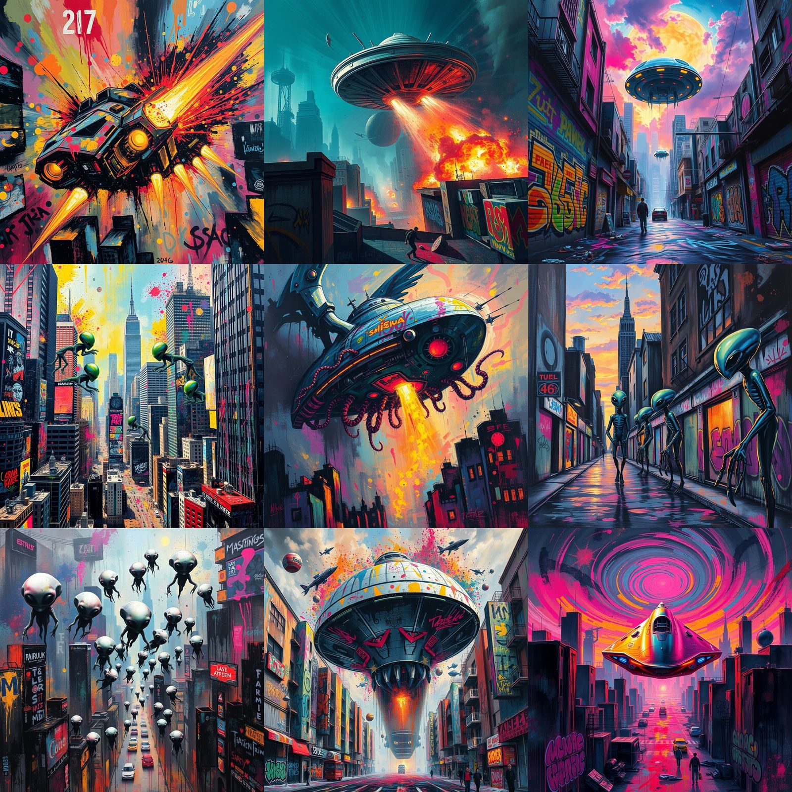 Colorful Graffiti Art of Incoming Aliens
