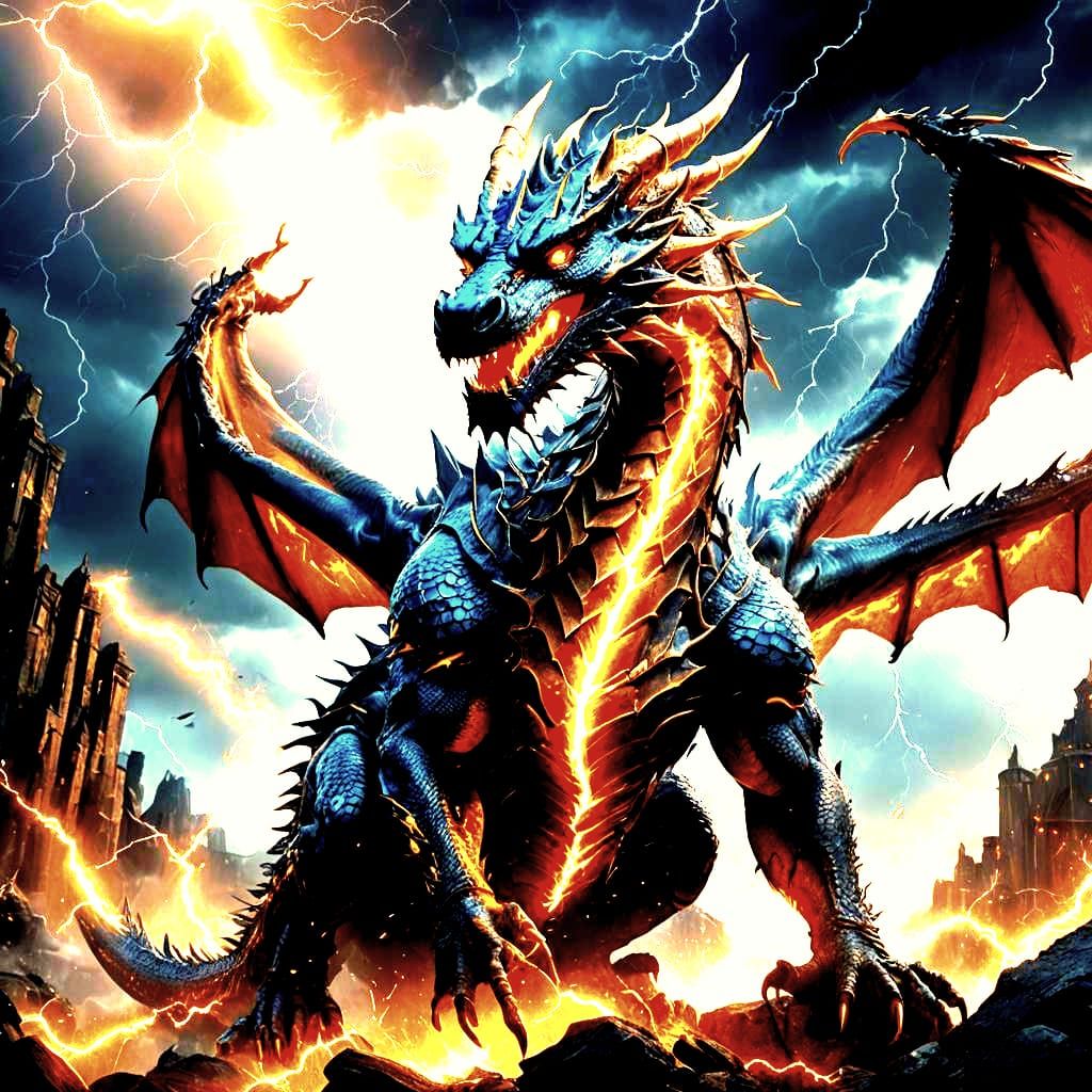 Detailed Lightning Dragon Fantasy Concept Art