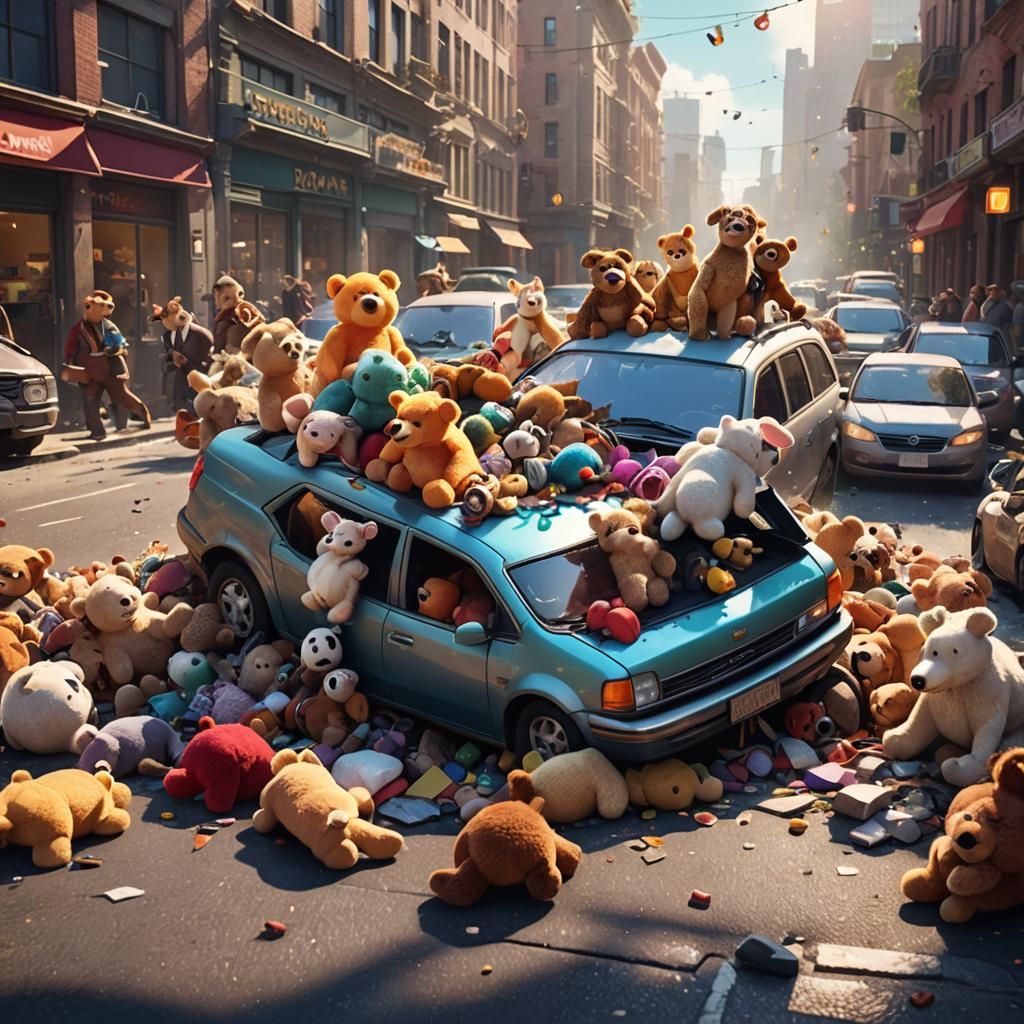 Stuffed Animals Cause Chaos in City Street