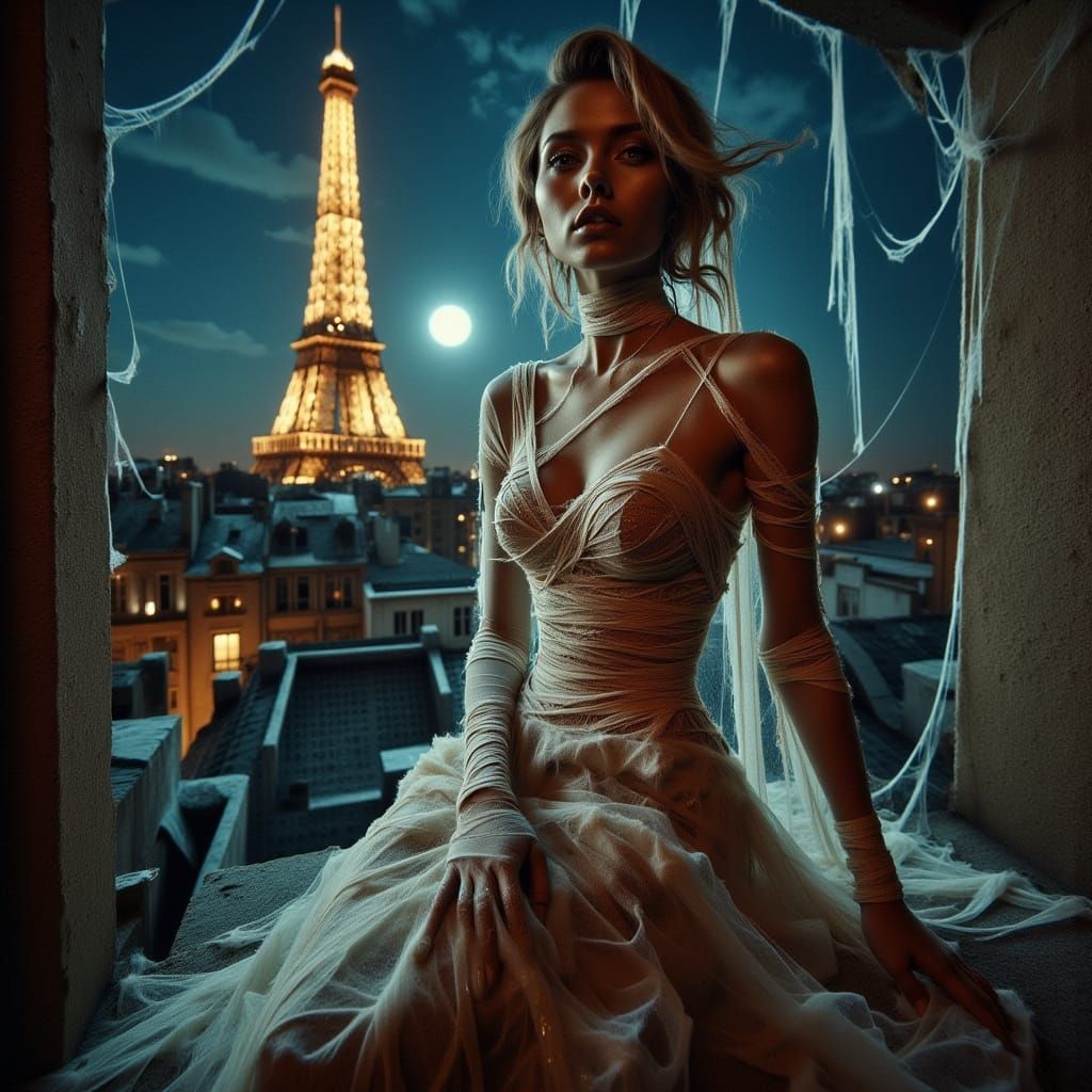 Paris Couture Model on Moonlit Rooftop Vogue Cover