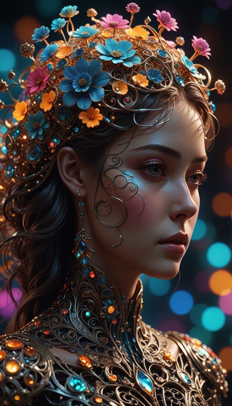 Surreal Digital Art of Ornate Metal Filigree and Fractals