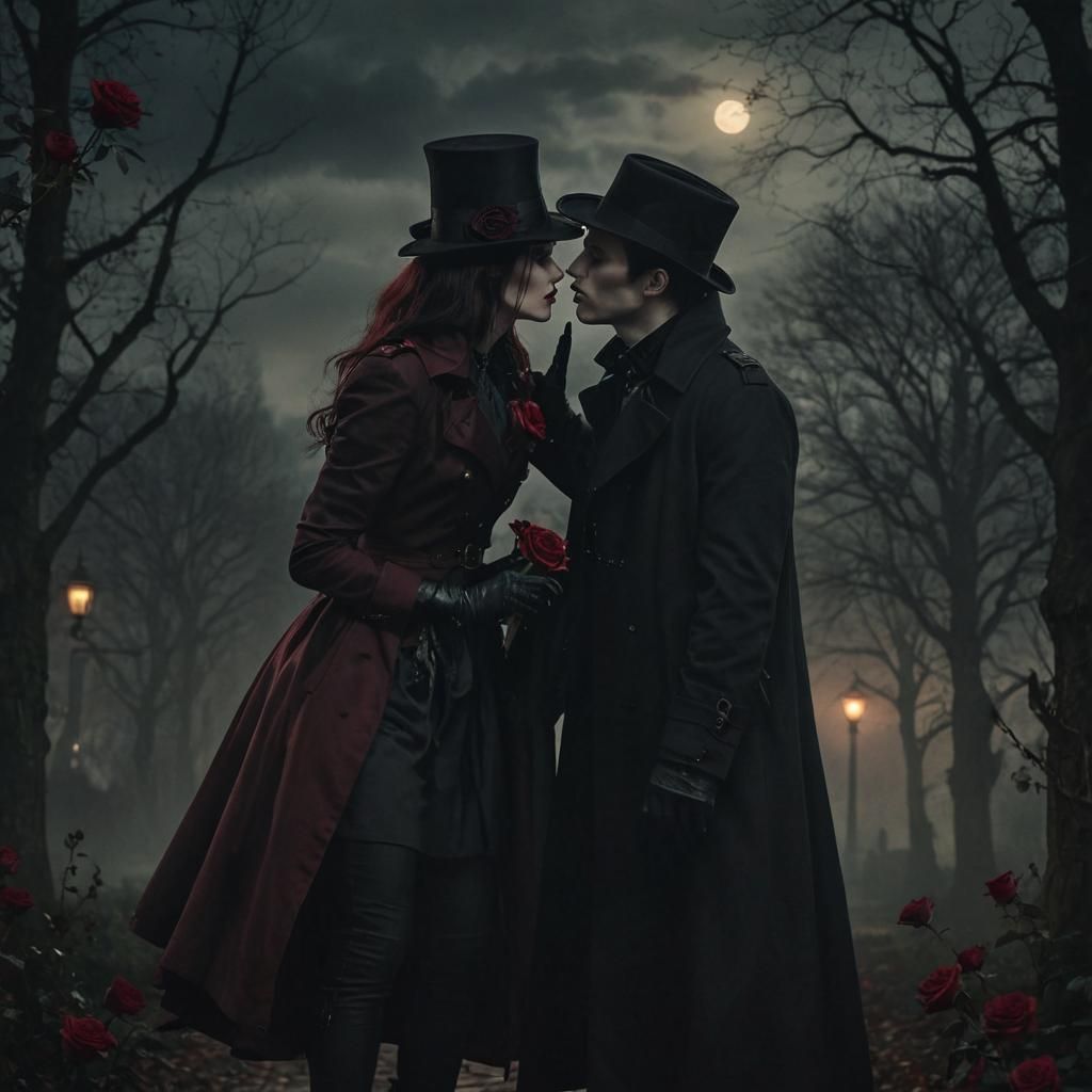 Gothic Vampire's Kiss in Dark Romanticism Style