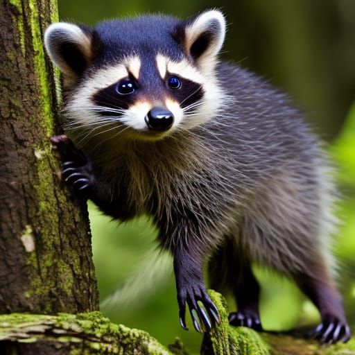 Steampunk Baby Raccoon in Lush Forest