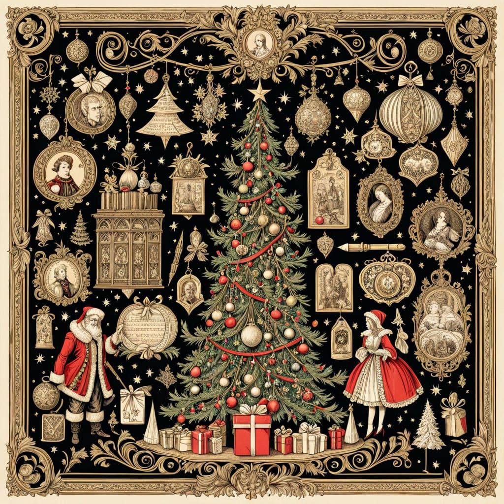 Gothic Christmas Tree with Intricate Gold Accents