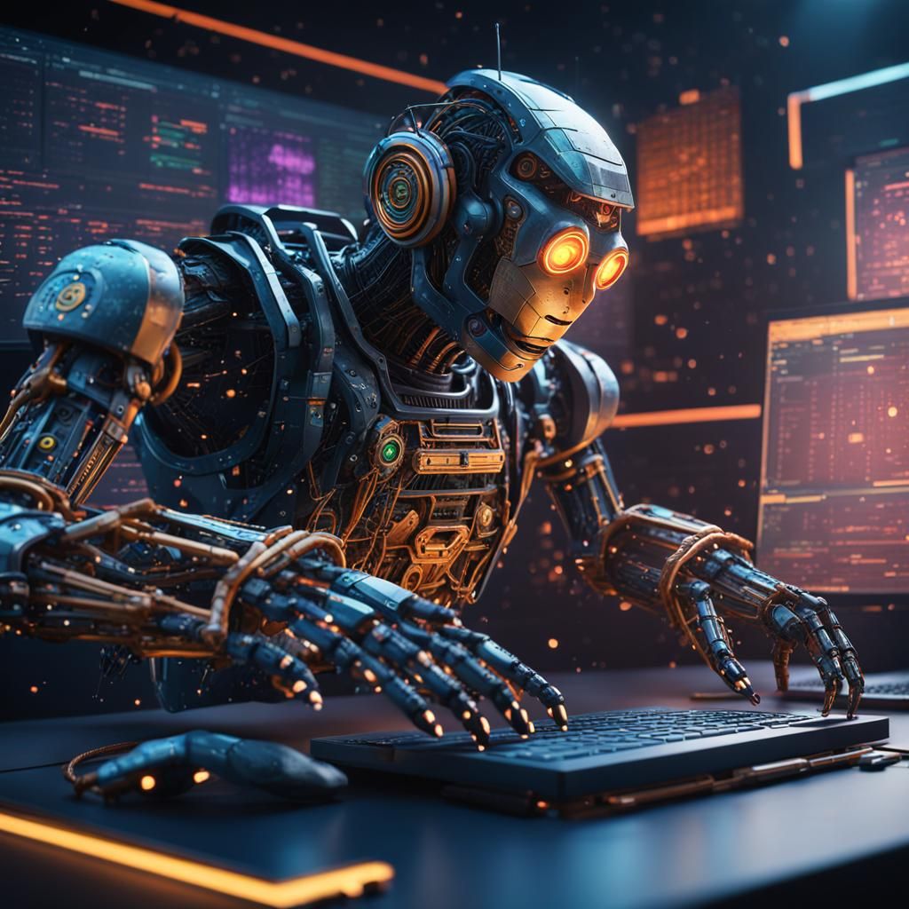 Robot Coder in Detailed Matte Painting