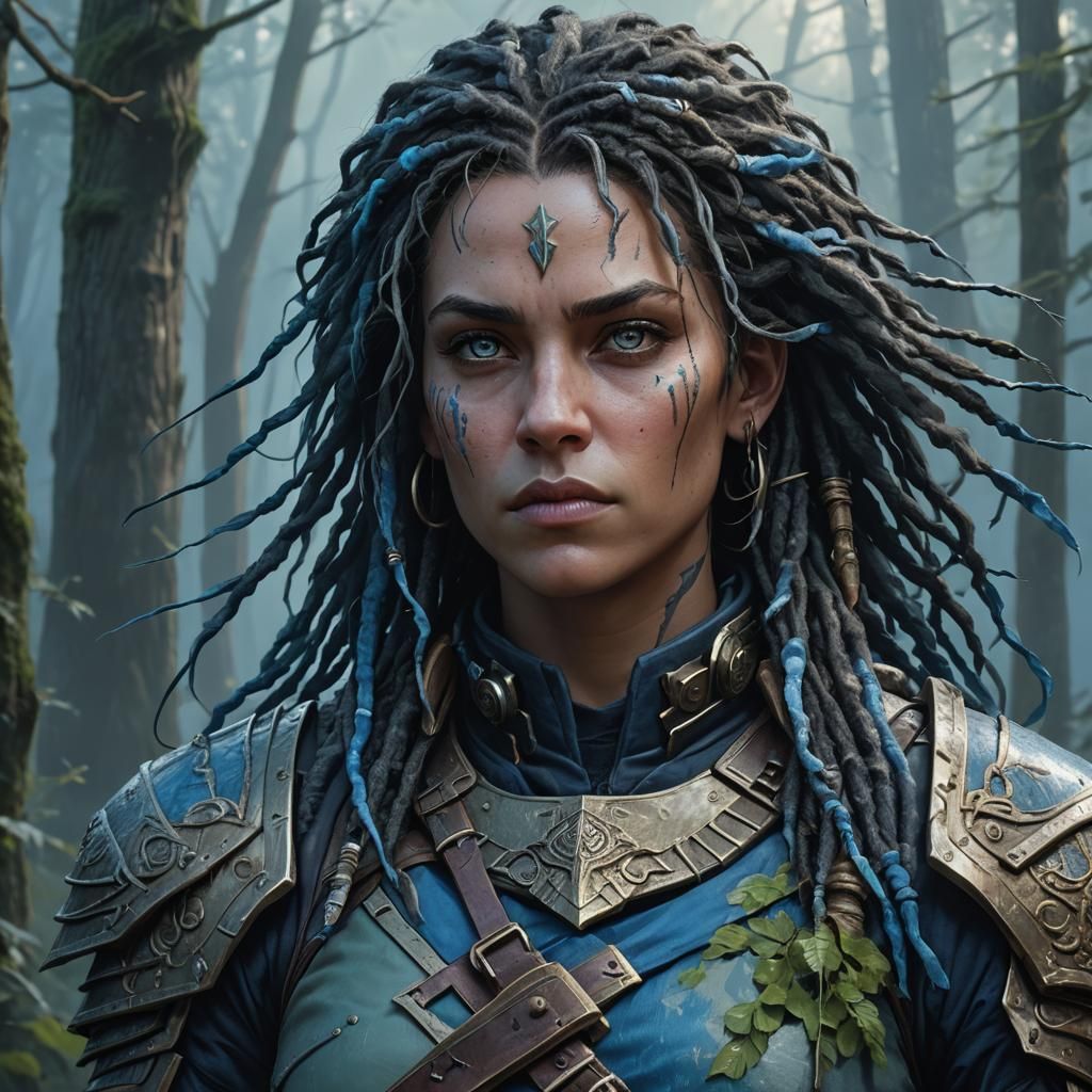 Female Mercenary in Blue Twilight: Digital Portrait