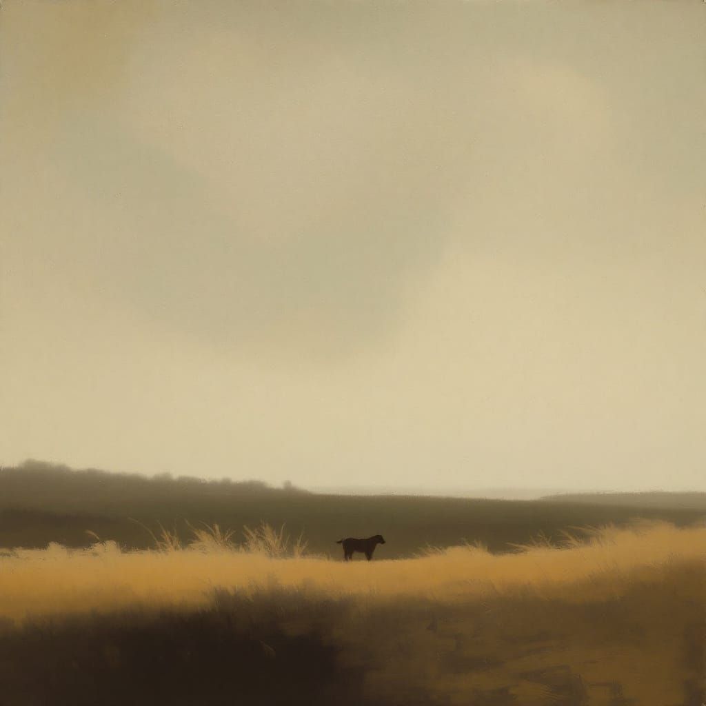 Dog in Sun, Hyperrealistic Texture and Stillness