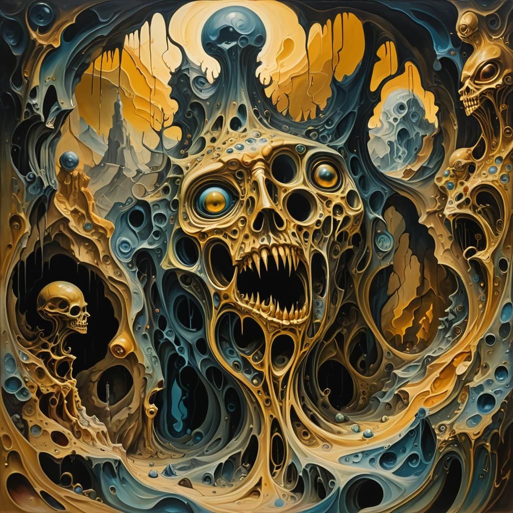 Surreal Cave of Tormented Souls in Oil Painting Style
