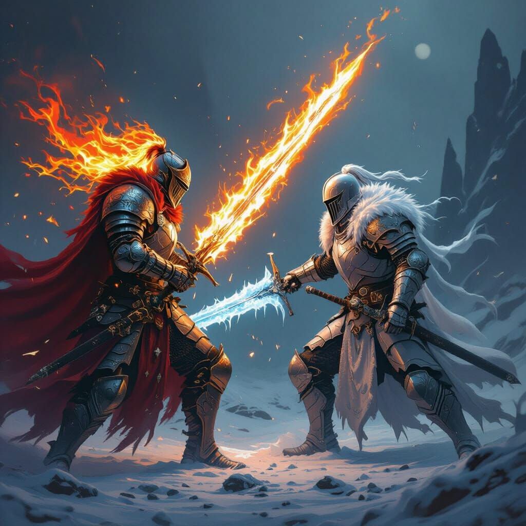 Fire Knight vs Ice Knight in Dramatic Clash