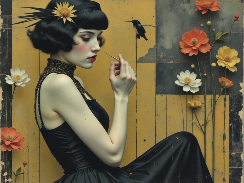 1940s Singer in Gardenia Garden, as Digital Impasto