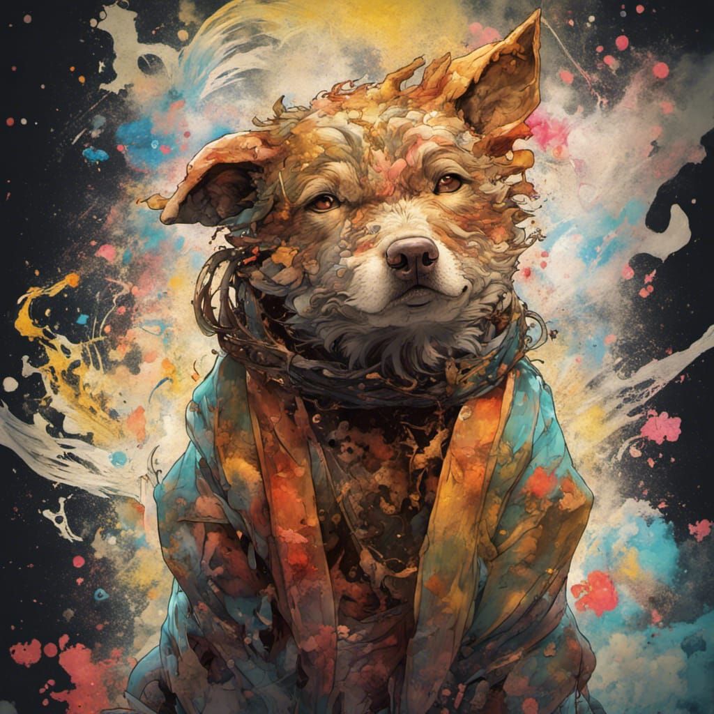 Dog Yokai: Inugami in Graffiti Art Style