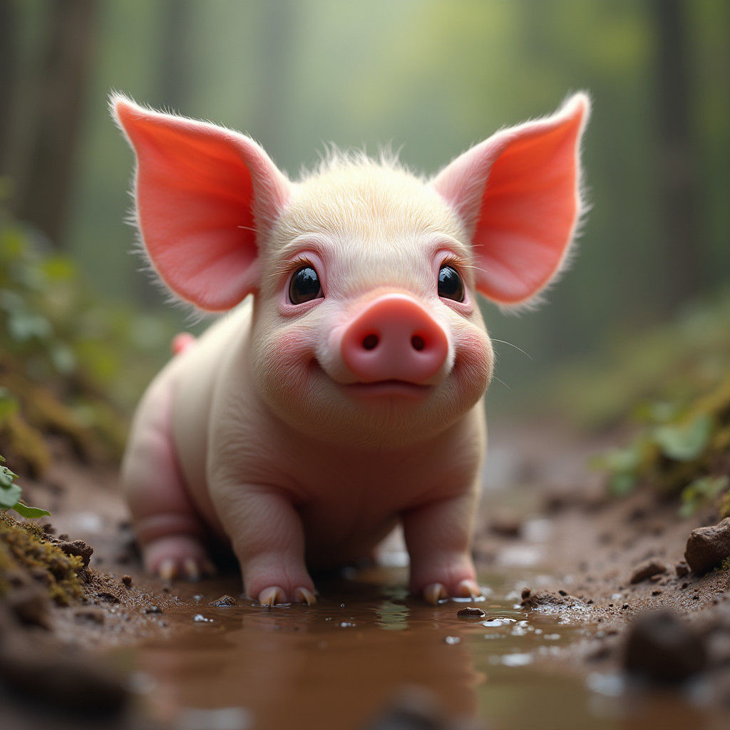 Cute Pig Playing in Mud: Matte Painting