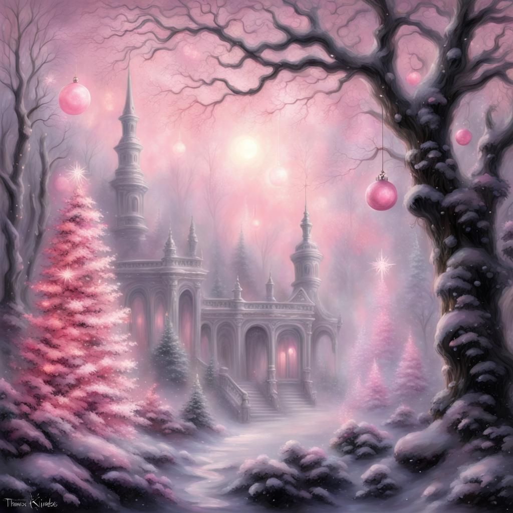 Pink and Black Christmas Background with Ornaments
