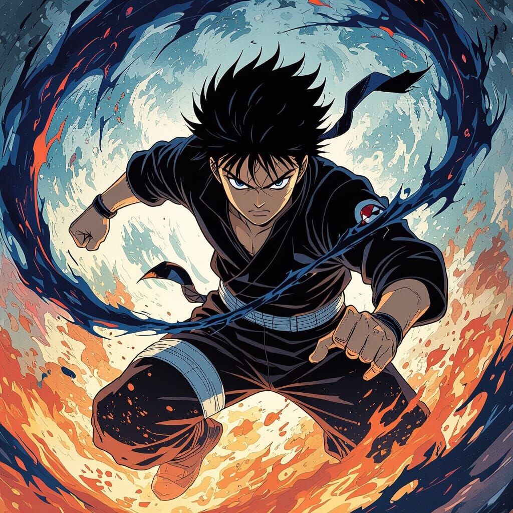 Suguru Geto in Intense Combat, Graphic Novel Style