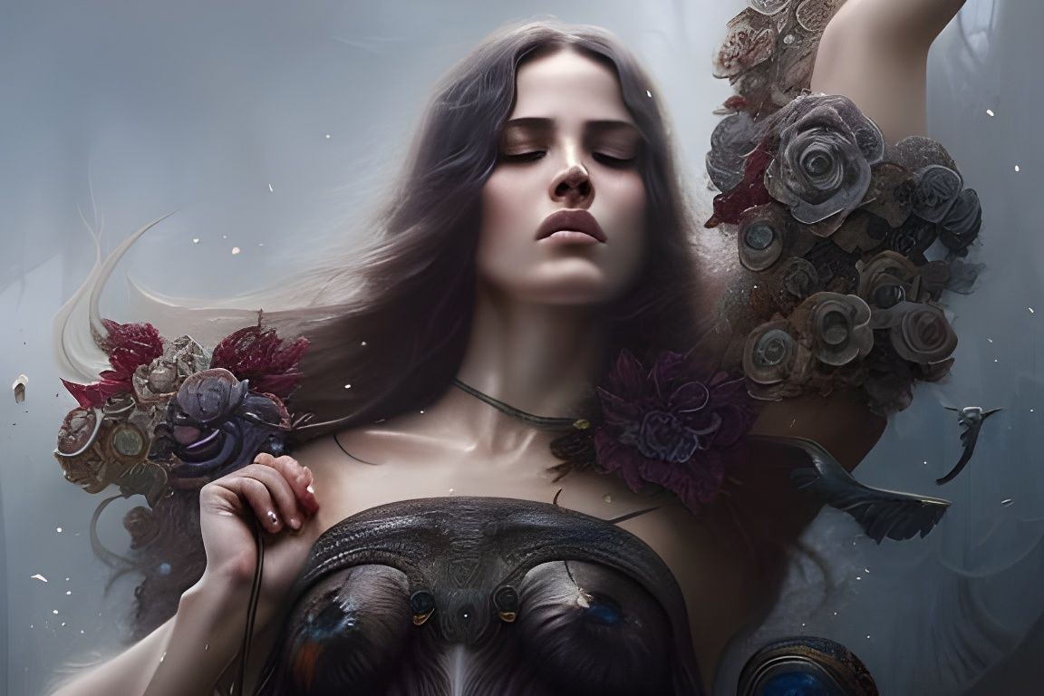 Ethereal Nude Portrait in Waterhouse Style