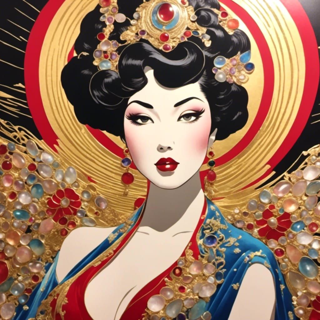 Hollywood Star on Red Carpet in Linocut Style