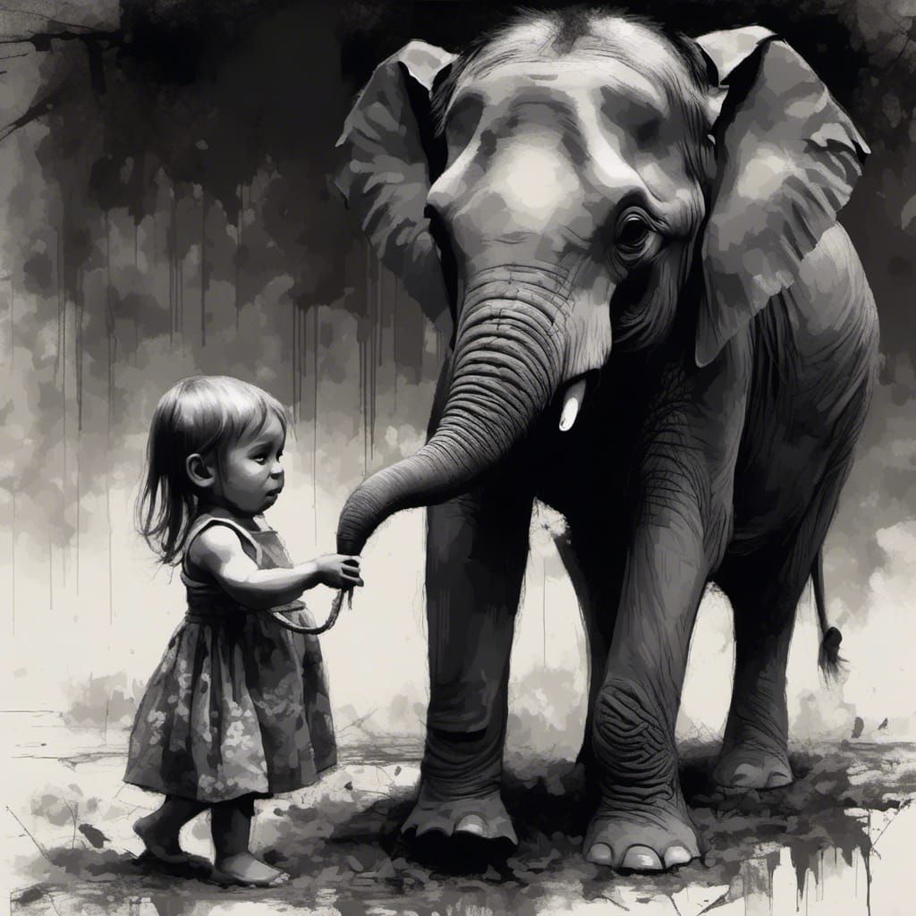 playing with the baby elephant