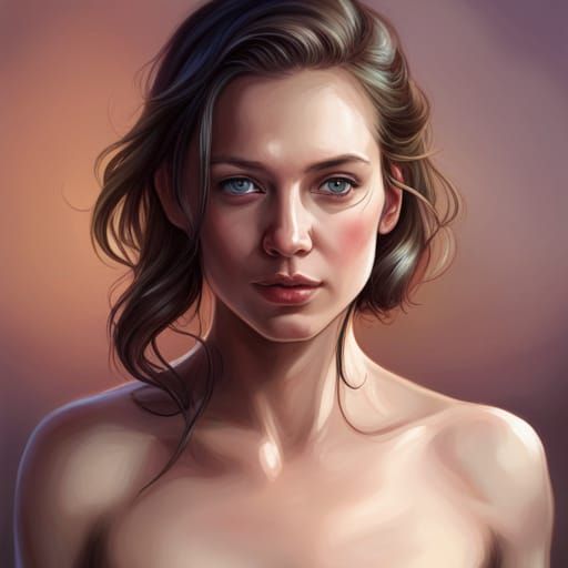 Intricate Portrait of Nude Woman in Art Nouveau Style