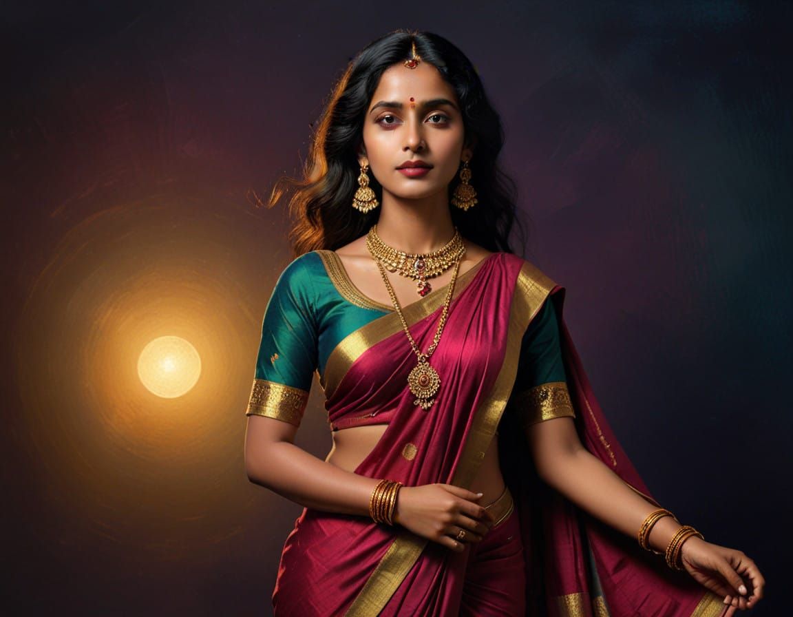Elegant Indian Noblewoman in Jewel Tones