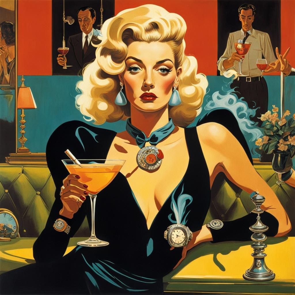 Surreal 90s Girl with Melted Watch, in Dali Style