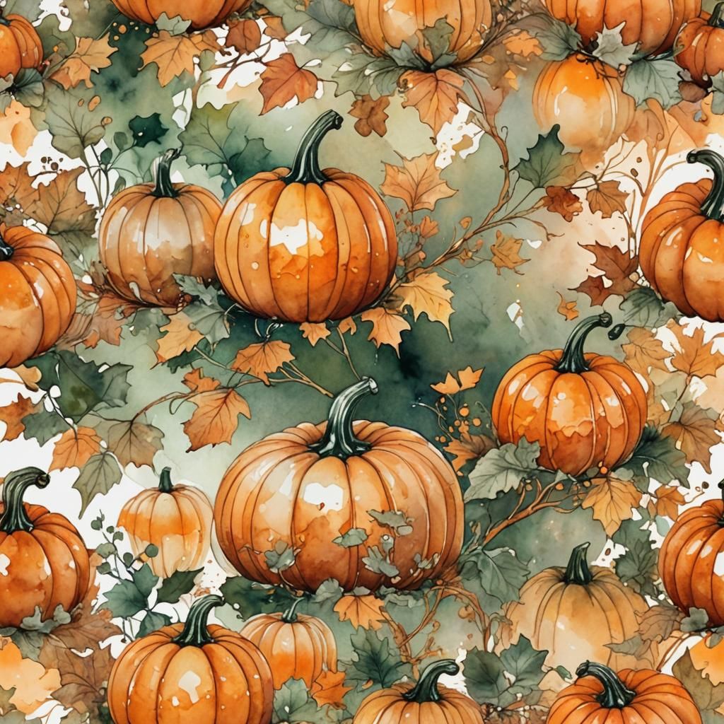 Double Exposure: Autumn Pumpkin Patch in Watercolor