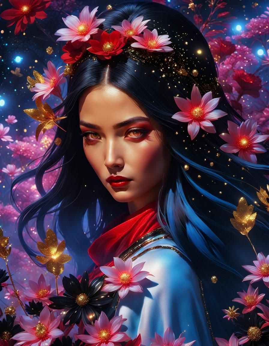 Bioluminescent Woman Portrait in Dark Fantasy Style