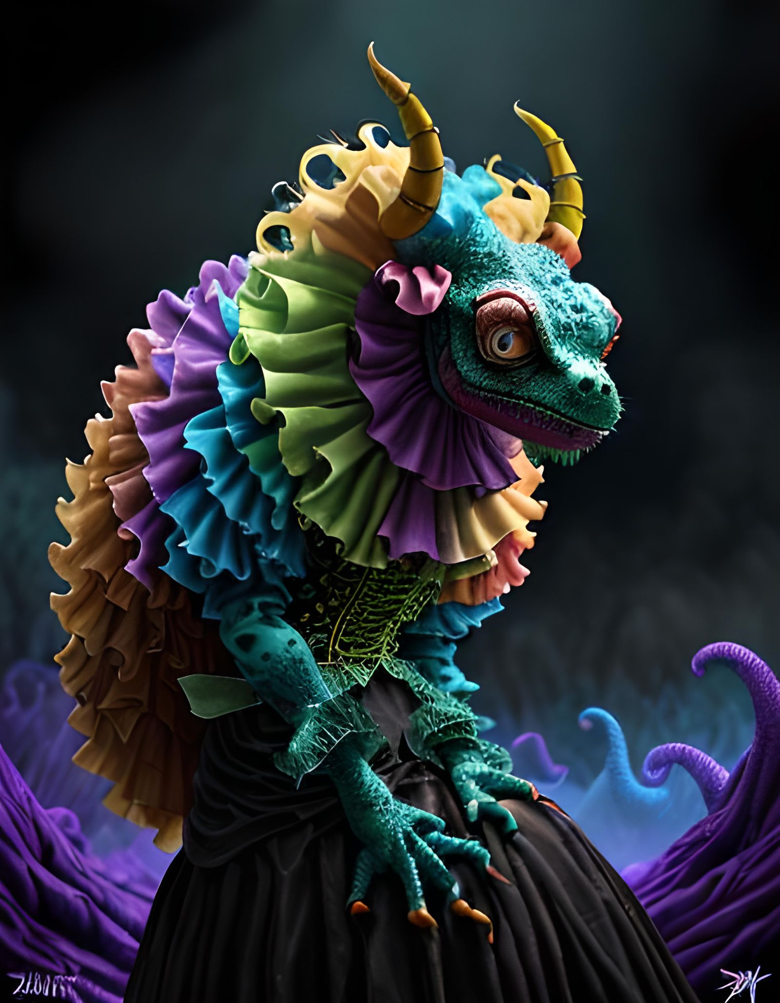 Reptilian Vampire Dragon in Surreal Desert, Digital Art