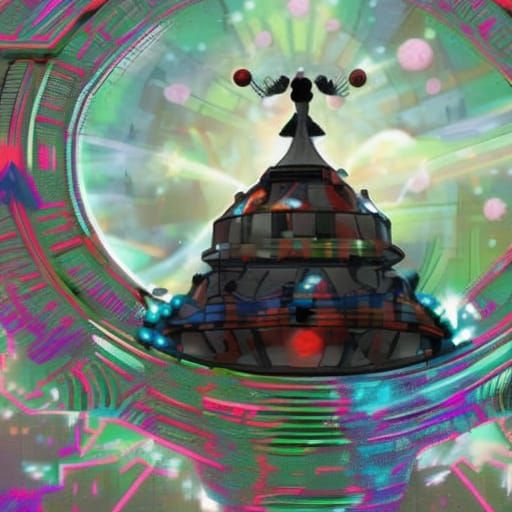 Candy Cane Satellite in Cyberpunk Neon Retro Style