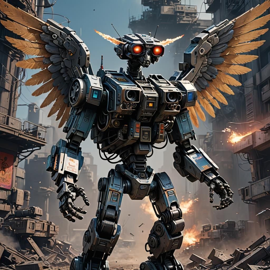 Johnny 5 with Angel Wings: Detailed Matte Painting