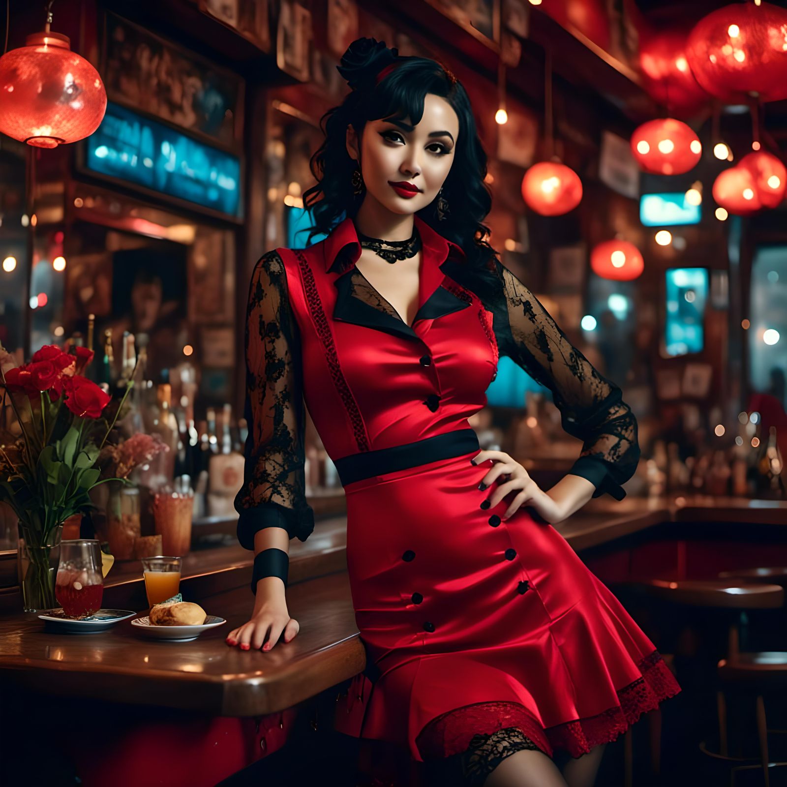 Waitress in Leatherpunk Style at Latin Restaurant