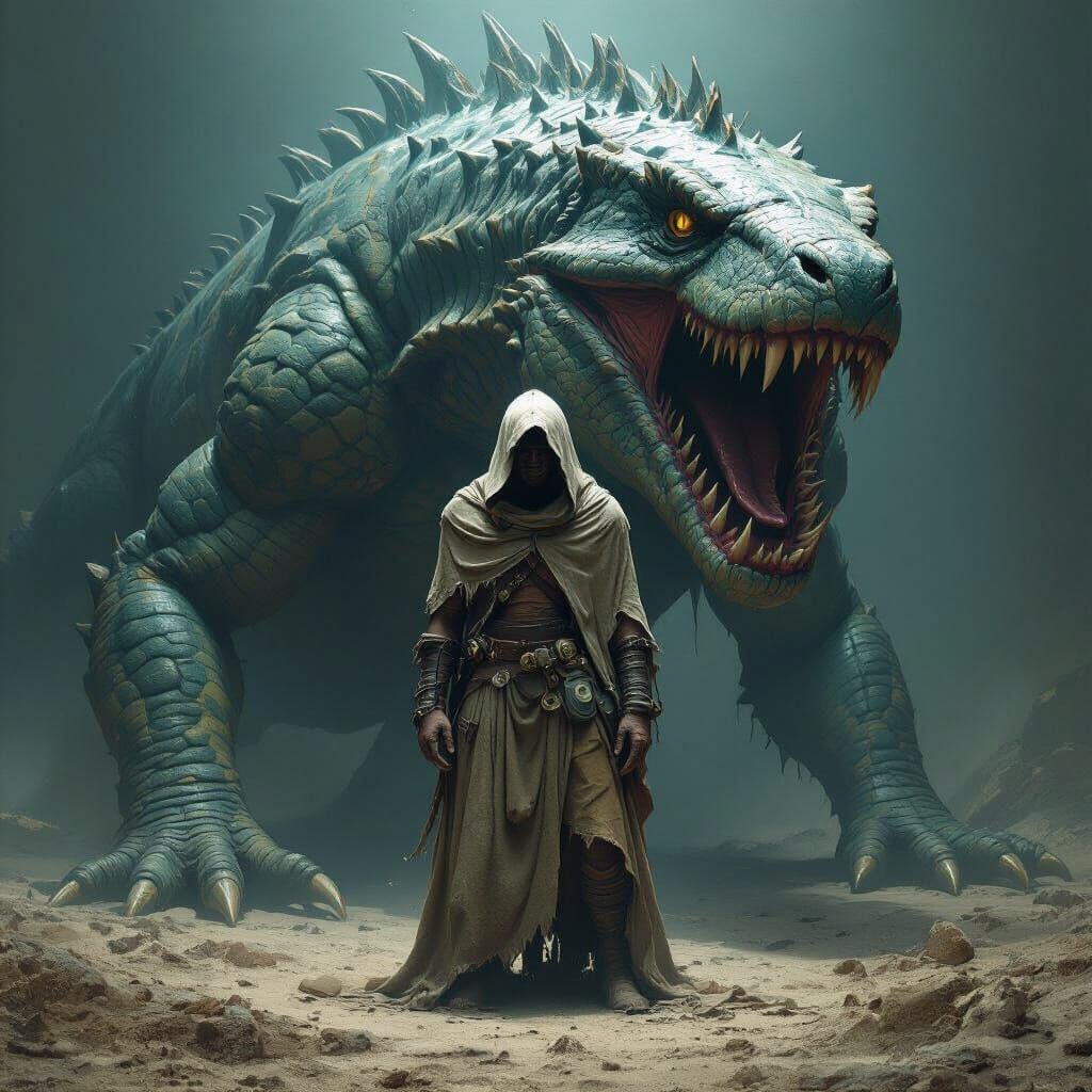 Nightmarish Hybrid Monster Engulfs Humanoid Figure